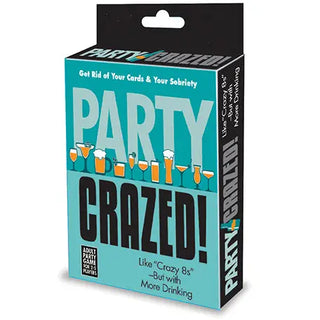 LITTLE GENIE Party Crazed card game featuring colorful playing cards and game components for fun social gatherings.