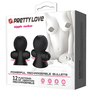 Black Pretty Love rechargeable nipple suckers, a set of nipple toys designed for pleasure and stimulation.