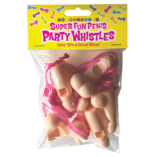 Set of six novelty penis-shaped party whistles by CANDYPRINTS, colorful and humorous for fun celebrations.