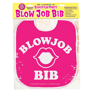 Pink novelty blow job bib from Candyprints, featuring playful design and vibrant color, perfect for humorous gift or costume accessory.