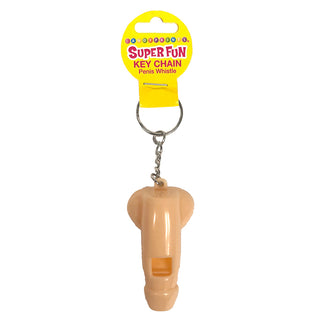 LITTLE GENIE novelty key chain featuring a humorous penis whistle design, attached to a metal keyring.