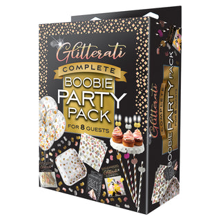 CANDYPRINTS Glitterati Party Pack Boobie party kit with colorful decorations and accessories for celebration fun.