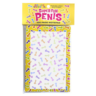 LITTLE GENIE Super Fun Penis Notepad showing colorful stationery with humorous cartoon design on white paper