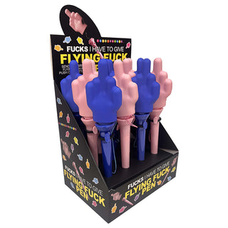 Set of 12 LITTLE GENIE Flying Fuck novelty pens with humorous designs, perfect for fun desk accessories.