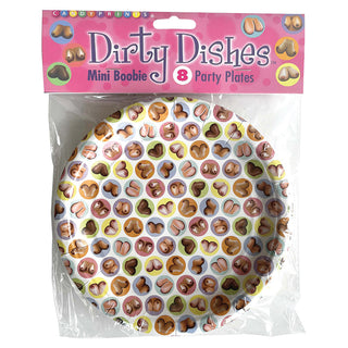 Novelty Dirty Boob Plates by CANDYPRINTS, humorous disposable paper plates with bold, provocative design for party use.