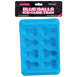 Blue Balls Penis Ice Tray 2 Pack by Hott Products, novelty silicone mold with penis-shaped cavities for fun ice cubes.