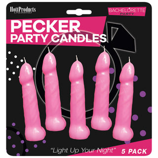 Pink Bachelorette Party Pecker Candles by Hott Products, 5-inch novelty candles with humorous design, perfect for celebration decor.
