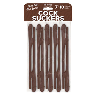 Chocolate Cock Suckers Pecker Straws from Hott Products, novelty drinking straws shaped like male genitalia with detailed design.