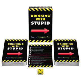 LITTLE GENIE Drinking With Stupid card game featuring colorful game cards and playful design for fun party drinking games.