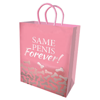 LITTLE GENIE Same Penis Forever novelty gift bag featuring humorous print and colorful design for special occasions.