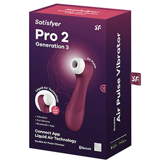Satisfyer Pro 2 Generation 3 vibrator in wine red with app control, sleek and ergonomic design for intimate pleasure.