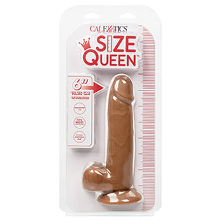 Brown CAL EXOTICS Queen size 6-inch dildo with realistic design, suitable for adult pleasure and intimate use.
