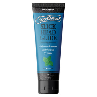 Doc Johnson GoodHead Slick Head Glide lubricant in 4oz bottle with mint flavor, designed for smooth, lubricated head stimulation.